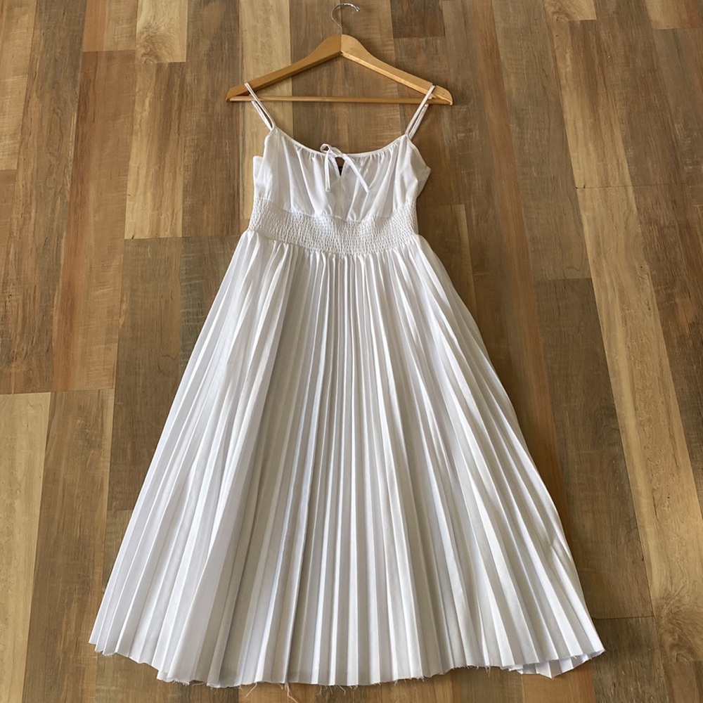 J Crew pleated white dress classy modern staple dress minimalistic dainty piece